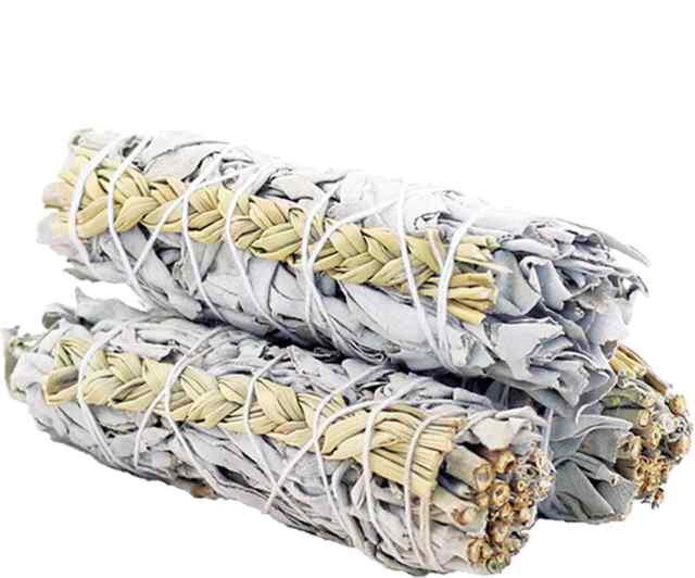 White Sage 4" with Sweetgrass Organic Grown in California White Sage 4" with Sweetgrass Organic Grown in California