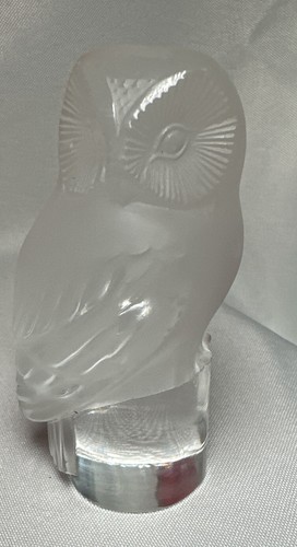 VINTAGE LALIQUE ART GLASS CRYSTAL OWL CHOUETTE PAPERWEIGHT FIGURINE FRANCE - Picture 5 of 19