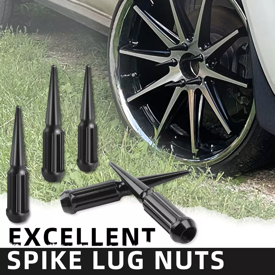 For Toyota Tundra 07-22 24x Black Spiked Lug Nuts M14x1.5 Thread 4.4" Tall + Key - Image 3 of 4