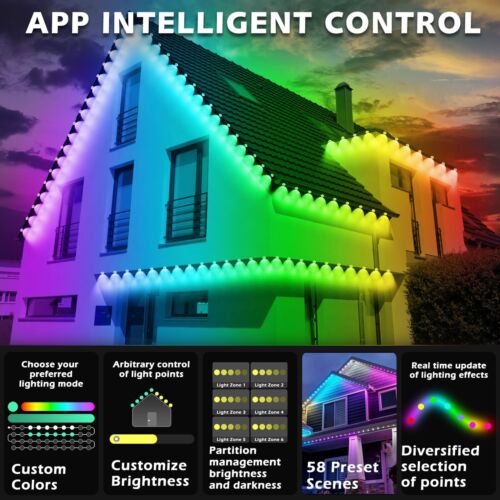 100FT Permanent Outdoor RGB LightsIP67 Waterproof Smart LED Eaves Lights with... - Picture 3 of 7