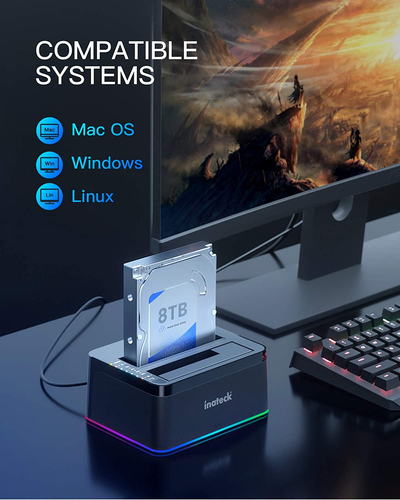 Inateck RGB SATA to USB 3.0 Hard Drive Docking Station with Offline Clone, for 2 - Picture 6 of 12
