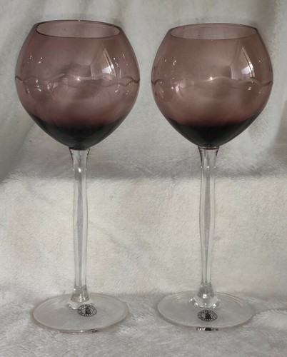 Set of 2 IKEA Gracil Long Stem Wine Glasses Etched Purple NIB RARE - Picture 2 of 6