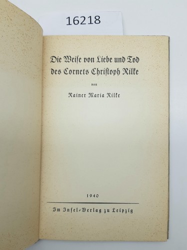 Rainer Maria Rilke Il modo di amore e morte del Cornets Christoph Rilke Leipzig - Imagen 3 de 5