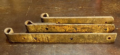 Set of Three Antique Old Metal Iron Rusted Barn Door Straps Hardware Parts - Picture 5 of 5