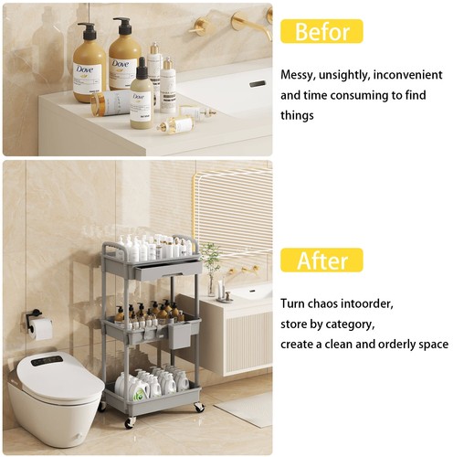 SPACEKEEPER 3 Tier Rolling Storage Cart With Drawers Rolling-Huge discounts - Picture 23 of 47
