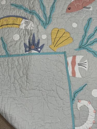 Land of Nod Baby Crib Quilt Blanket Ocean Sea Octopus 36x44 - Picture 4 of 5