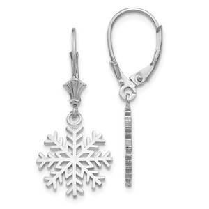 14k White Gold Snowflake Dangle Earrings