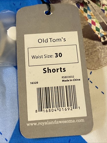 Royal & Awesome Mens Golf “Old Tom” Shorts Size 30 Argyle Carolina Blue & White - Picture 11 of 15