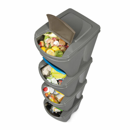 Grau 20 Liter große stapelbare Recycling Sortierung farbcodiert Kunststoffbehälter mit Deckel - Bild 5 von 7