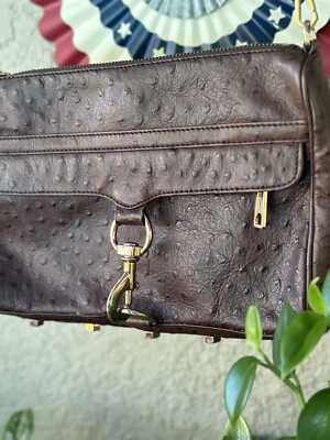 Vintage Rebecca Minkoff MAC Ostrich Clutch Shoulder Bag Crossbody Mocha  Brown