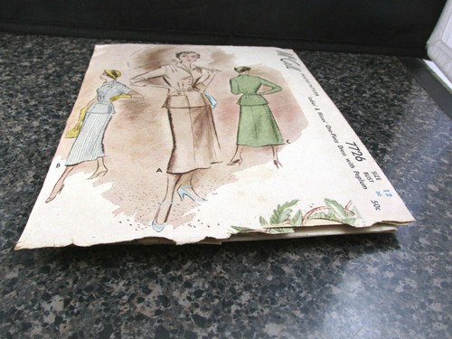 40er Orig Vintage ungeschnitten '49 McCalls Schnittmuster 7726 Schößchen halber Knopf Shirtkleid - Bild 3 von 3