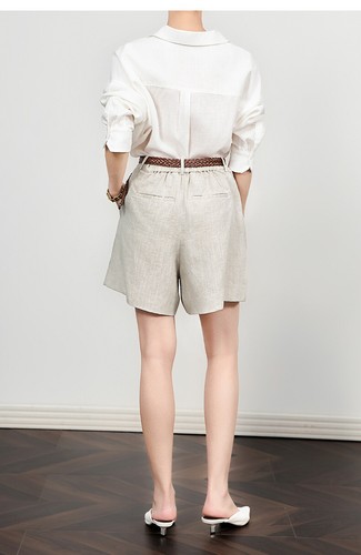 Linen Shorts Loose Wide-leg Straight Half Pants Casual Commuter Women Office - Bild 10 von 18