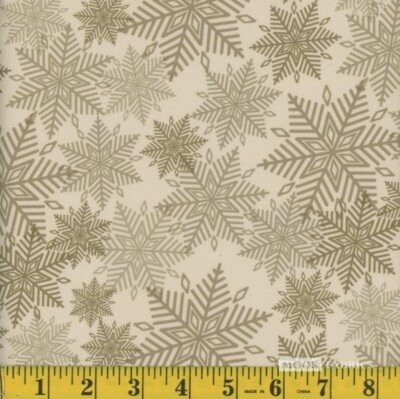 Cotton Christmas Snowflakes Winter Gold Fabric Print by Yard D385.54