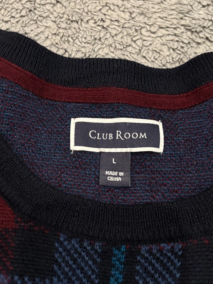 Suéter Club Room Para Hombre Grande Azul Rojo Cuadros Mezcla Lana Merino Manga Larga Foto 2 de 4