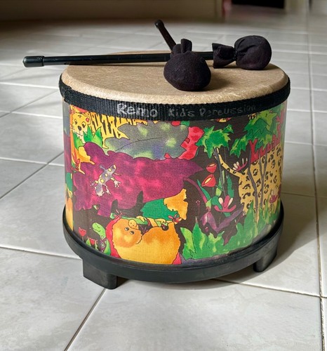 VINTAGE 90’S REMO KIDS 10" FLOOR TOM DRUM PERCUSSION ORIGINAL DRUMSTICKS HAMMERS - Picture 2 of 4