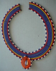 Massai Ceremonial Collar Necklace Glass Bead Shell Steel Wire Hand Made 11" Old
