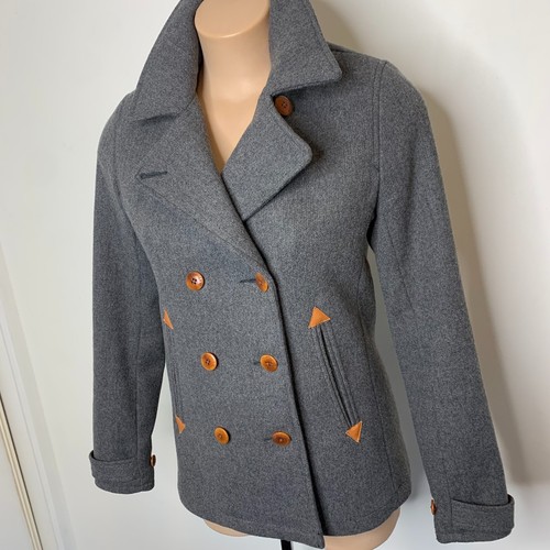 LEVI’S Wool Peacoat Jacket Grey Double Breasted S Classic Preppy Heritage Chic - Picture 18 of 19