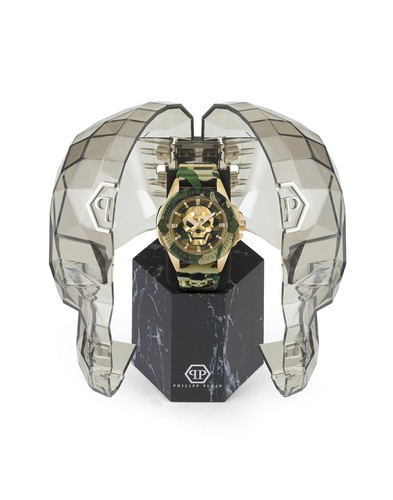 Orologio Uomo PHILIPP PLEIN THE SKULL PWAAA0921 Silicone Camouflage Verde Gold - Foto 4 di 4