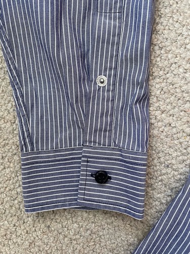 ARMANI L/SLEEVE COTTON SHIRT SIZE LARGE BLUE/WHITE STRIPE 22” PTP - Picture 5 of 13