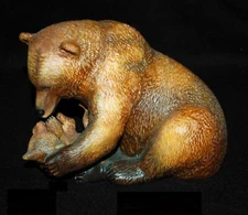 VINTAGE Ceramic Brown Bear & Cub Mother's Pride Official Issue Of NWF 1984