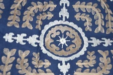 $139 NEW Pottery Barn HANUKKAH TABLE THROW Embroidered Navy White Gold 50 x 50 
