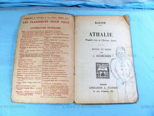 ATHALIE, JEAN RACINE, LIBRAIRIE HATIER, CLASSIQUE POUR TOUS,1931 - Picture 6 of 9