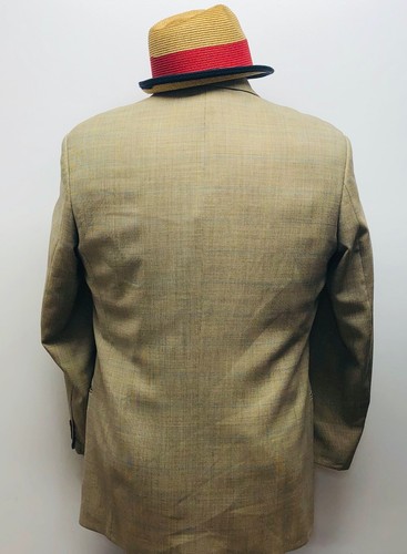 HUGO BOSS Mens 42R  EINSTEIN BEIGE Checkered W/ Blue  WOOL Blazer  396182A - Picture 6 of 7