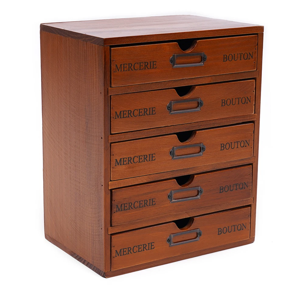 Vintage Jewelry Armoire Cabinet Chest Storage Organizer with 5 Drawers Pine Wood - Image 4 of 4