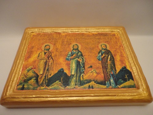 Holy Patriarchs Rare Greek Eastern Orthodox Religious Icon Art on Real Wood OOAK - Picture 5 of 9