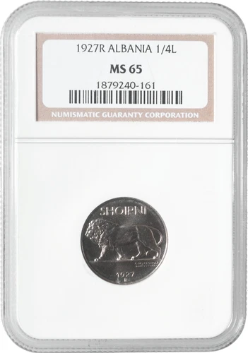 Albania 1/4 lek 1927, NGC MS65, "Kingdom of Albania (1925 - 1938)"