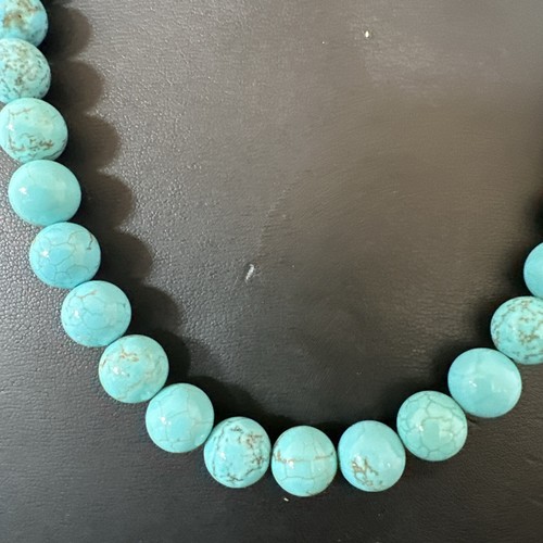 Womens 10mm Blue Robin Egg Turquoise Navajo Sterling Silver Necklace 18" 17348 - Picture 5 of 12