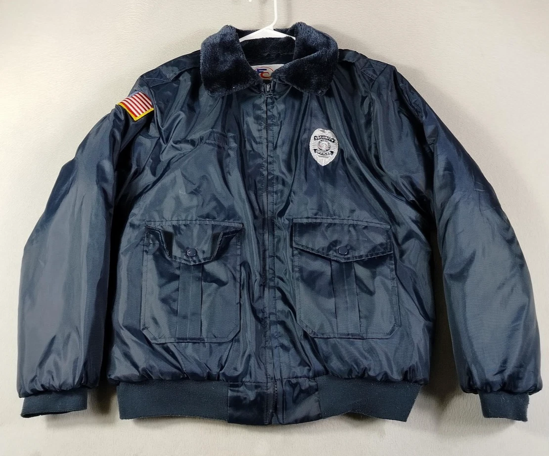 First Class Jacket Mens Small Blue Security Officer Bomber Waterproof USA Patch