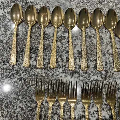 Vintage CELLINI ROMANESQUE 1968 Roses Gold Electroplate Flatware Lot Of 39 Pcs - Picture 7 of 8