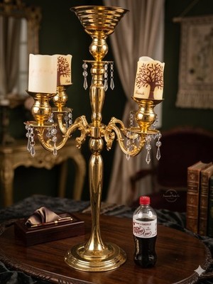 Gold Crystal Event Candelabra Centerpiece   5 Arm Candle Holder 28''   Banquet