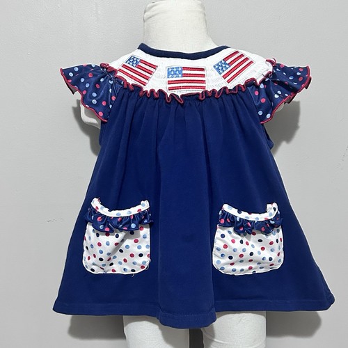Girls Patriotic Smocked Dress Top Size 3 USA Flag Ruffle Sleeves 4th of July