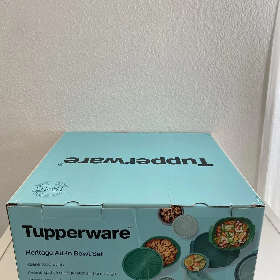 TUPPERWARE Heritage All-In Bowl Container Base & Tampas 30 peças Conjunto Verde-azulado CAIXA - Imagem 4 de 4