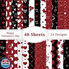 Lonfliness 48PCS Valentines Scrapbook Paper 12x12in Red Black Heart Scrapbook