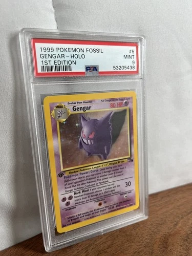 1999 Pokémon Gengar Holo, 1st Edition Fossil #5/62, PSA 9 Mint