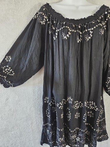 Usindo Dress Tunic Womens Large Embellished Sequin Boho Rayon Indonesia NWT - Picture 5 of 11