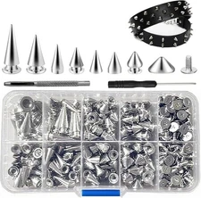354 Pieces Punk Spikes and Studs Kit - 8 Sizes Cone Spikes, Metal Tree Spikes St