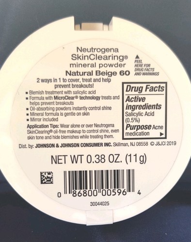 Neutrogena Skin Clearing Mineral Powder Microclear Natural Beige 60 .38oz Sealed - Picture 2 of 2