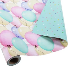 Reversible Baby Shower Wrapping Paper Roll - 17 Inches X 33 Feet (47 sq. ft. ...