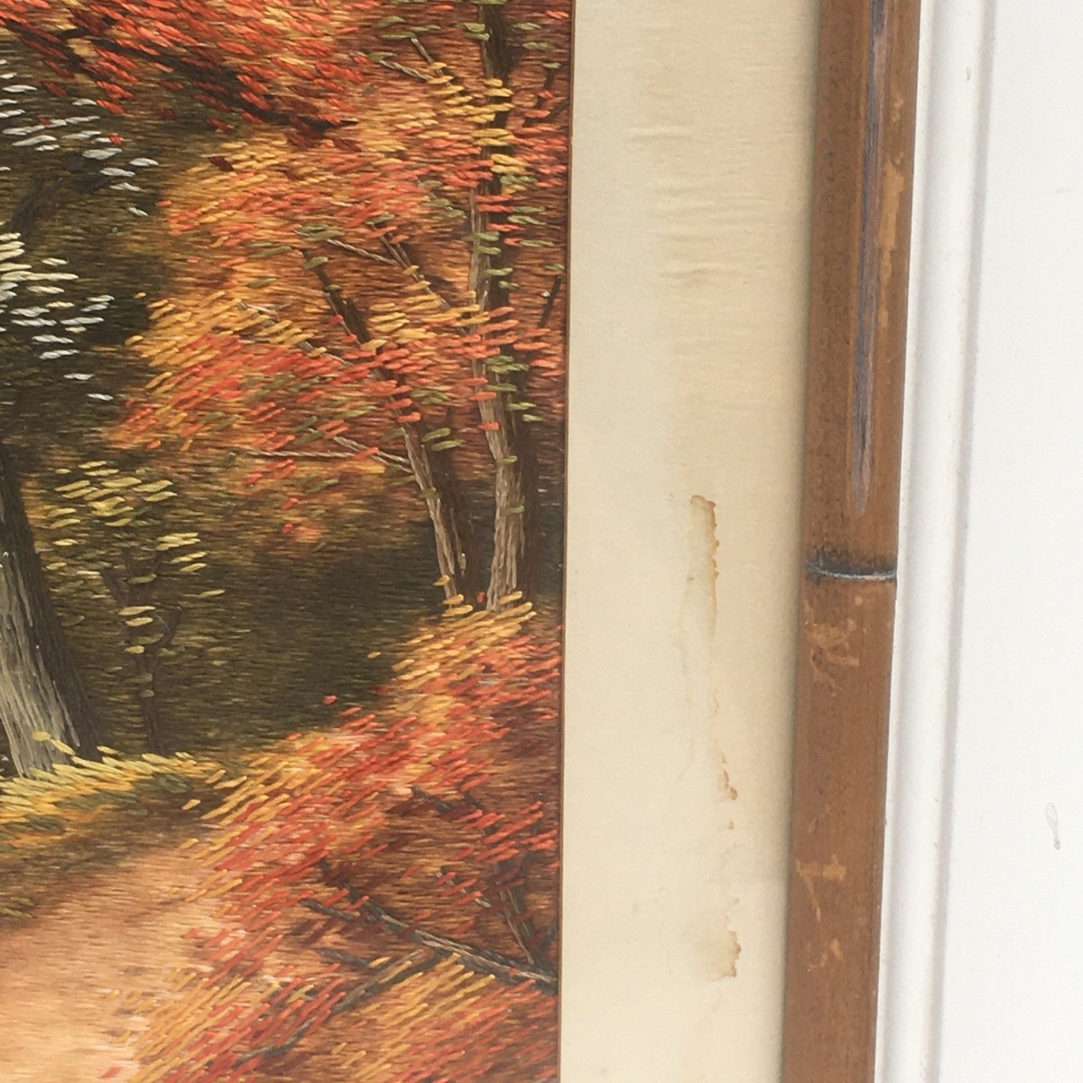 Vintage Framed Japanese Silk Embroidery Landscape Picture Autumn