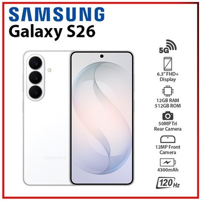 Samsung Galaxy S26 5G 12GB+512GB WHITE Dual SIM Unlocked Android Mobile Phone