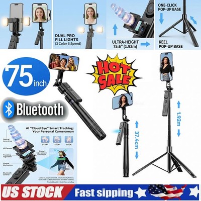 75'' Gimbal Stabilizer Tripod stand AI Face Tracking Selfie Stick +Remote Control