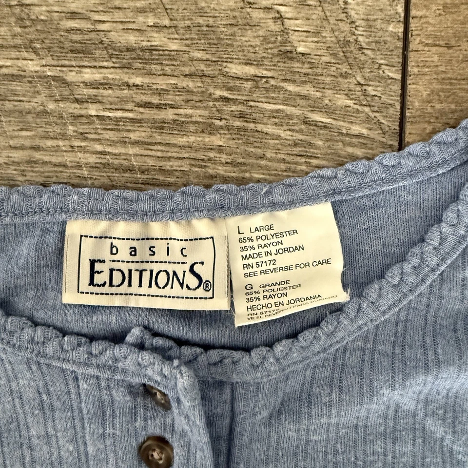 Camisa Henley Y2K Basic Editions Azul Acanalada Tejida Manga Larga Camisa Top Para Mujer L Foto 3 de 4