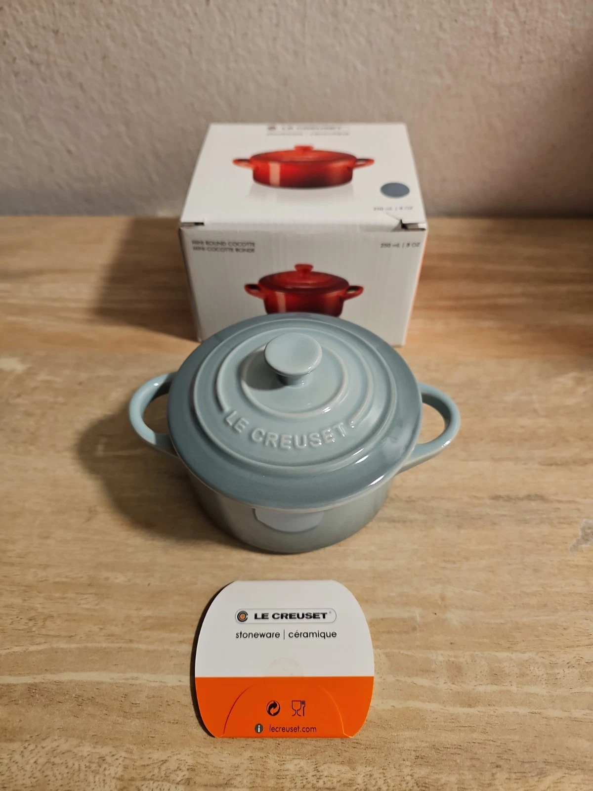Le Creuset Stoneware Mini Round Cocotte 8 oz. Sea Salt New With Box