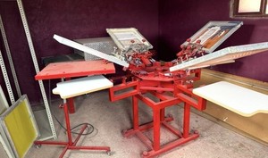 Screen Printing Press 4 Plate Setup – Flash Dryer, Screens, Inks, Conveyor Dryer