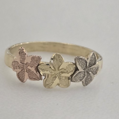 Solid 14k rose yellow White Gold flower Hibiscus ring - Picture 12 of 12