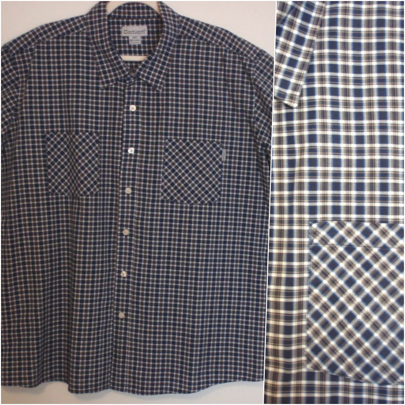 CARHARTT Mens Short Sleeve Blue Plaid Cotton Shirt Light Weight  Size 3XL  XXXL